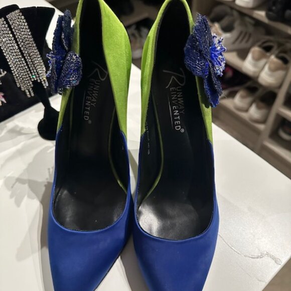 Green and Blue Stiletto Pumps in Silk Satin - Picture 6 of 6